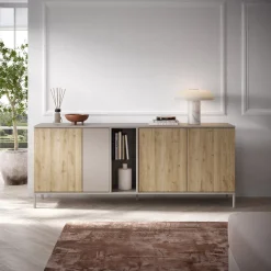 Garnero Arredamenti Madie Moderne|Madie Moderne-Madia 210x86h cm 4 ante 2 vani rovere chiaro beige Tony