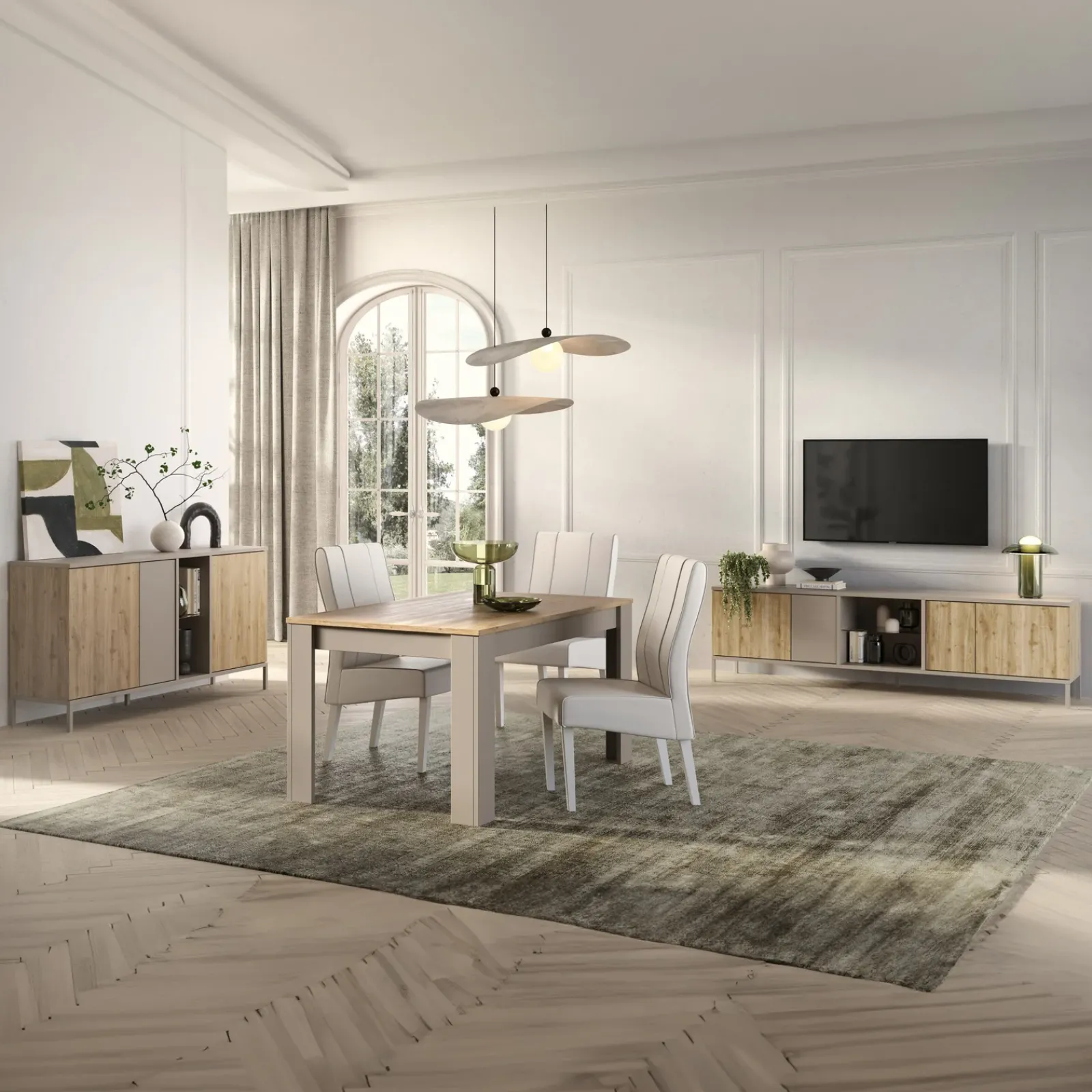 Garnero Arredamenti Madie Moderne|Madie Moderne-Madia 160x86h cm 3 ante 2 vani rovere chiaro beige Tony