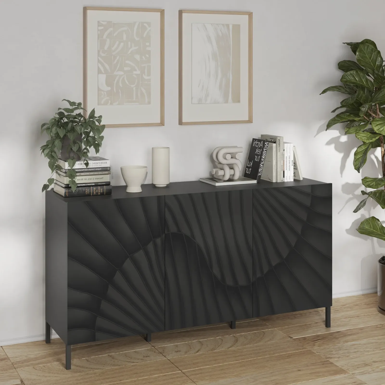 Garnero Arredamenti Madie Moderne|Madie Moderne-Madia 181x95h cm 3 ante antracite frontali serigrafati Seira