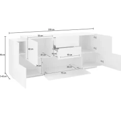 Garnero Arredamenti Madie Moderne|Madie Moderne-Madia 220x86h cm 2 ante bianco laccato Alabastro