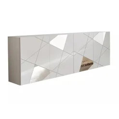 Garnero Arredamenti Credenze Moderne|Madie Moderne-Madia 241x84h cm 4 ante con specchio e serigrafia Olimpo Bianco Lucido