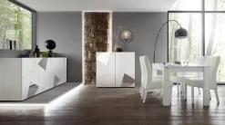 Garnero Arredamenti Credenze Moderne|Madie Moderne-Madia 241x84h cm 4 ante con specchio e serigrafia Olimpo Bianco Lucido