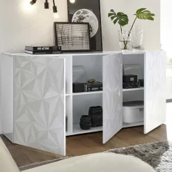 Garnero Arredamenti Credenze Moderne|Madie Moderne-Madia 181x84h cm 3 ante laccato con serigrafia Marvis Bianco Lucido