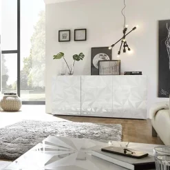 Garnero Arredamenti Credenze Moderne|Madie Moderne-Madia 181x84h cm 3 ante laccato con serigrafia Marvis Bianco Lucido