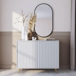 Garnero Arredamenti Credenze Moderne|Madie Moderne-Madia 104x78h cm 2 ante cannettate moderna bianco Celestia Bianco Opaco