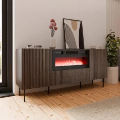 Garnero Arredamenti Madie Moderne|Madie Moderne-Madia 181x81h cm 3 ante  con caminetto noce cannettato Gabiot