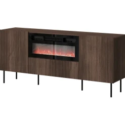 Garnero Arredamenti Madie Moderne|Madie Moderne-Madia 181x81h cm 3 ante  con caminetto noce cannettato Gabiot