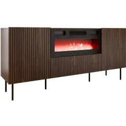 Garnero Arredamenti Madie Moderne|Madie Moderne-Madia 181x81h cm 3 ante  con caminetto noce cannettato Gabiot