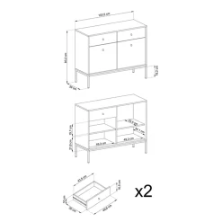 Garnero Arredamenti Credenze Moderne|Madie Moderne-Madia 104x83h cm 2 ante con cassetti soggiorno notte Glory Blu