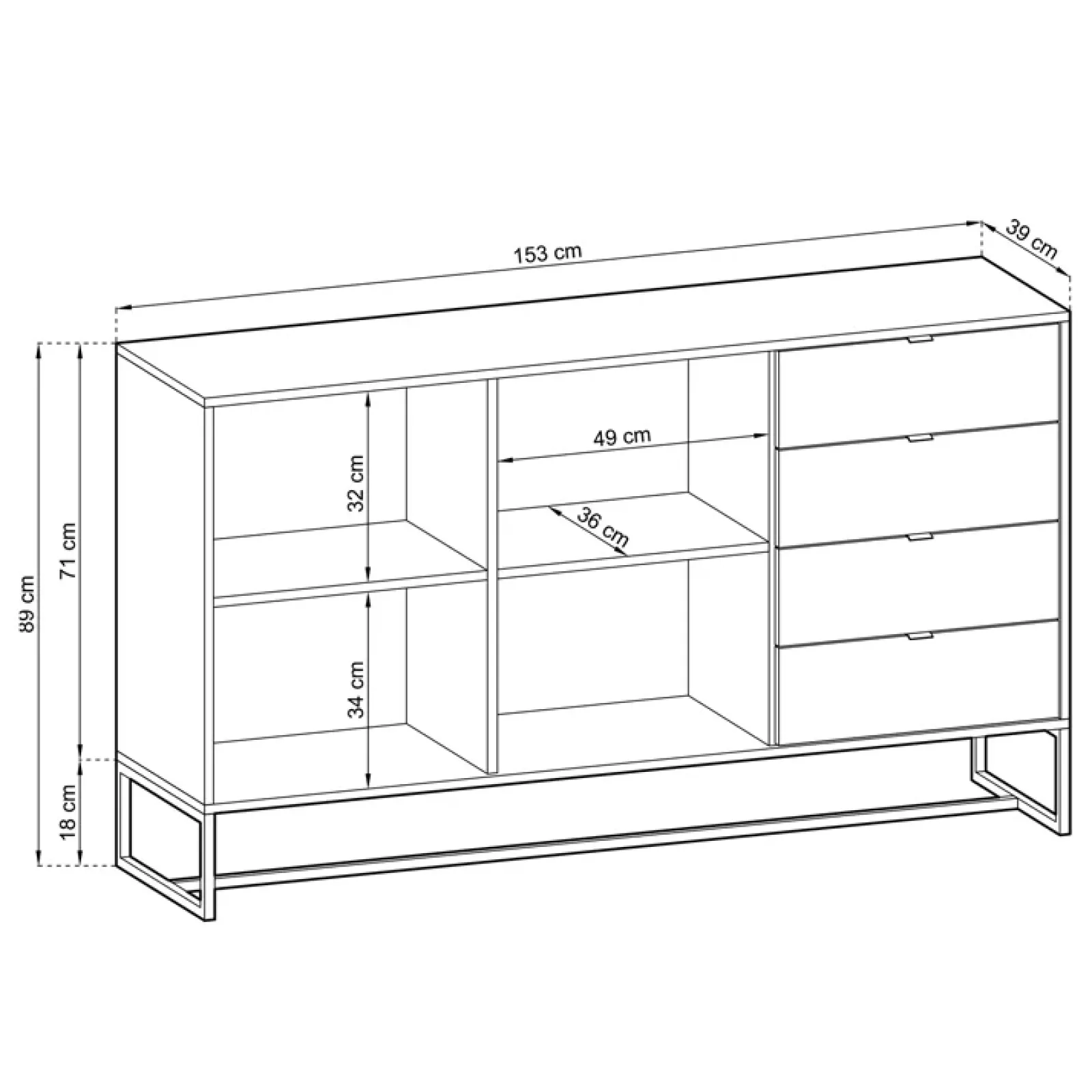 Garnero Arredamenti Madie Moderne|Madie Moderne-Madia 153x89h cm 2 ante con cassetti moderna soggiorno noce Erin