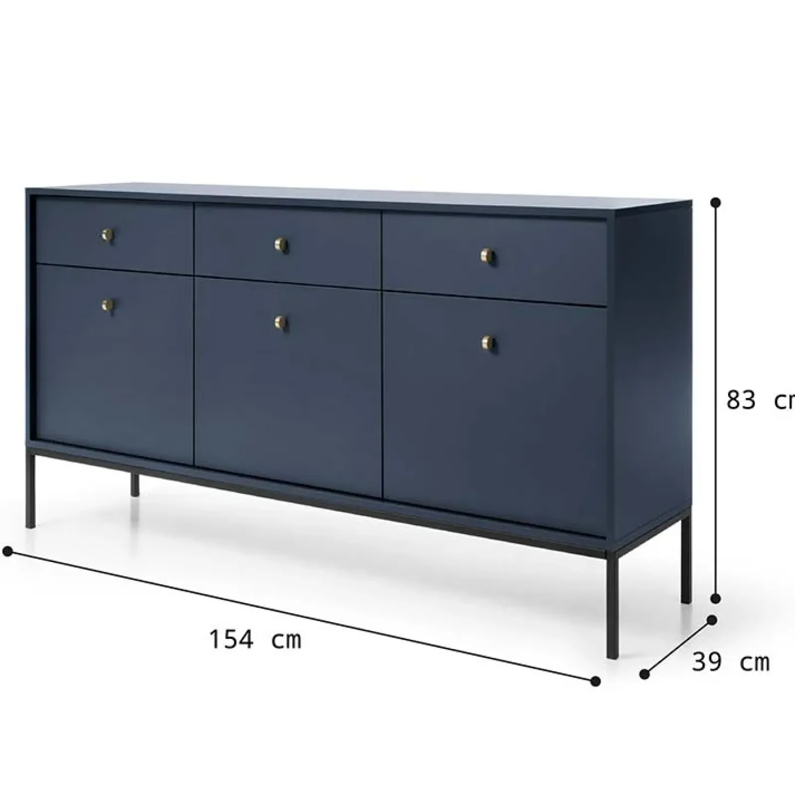 Garnero Arredamenti Madie Moderne|Madie Moderne-Madia 154x83h cm 3 ante con cassetti moderna notte Glory Blu