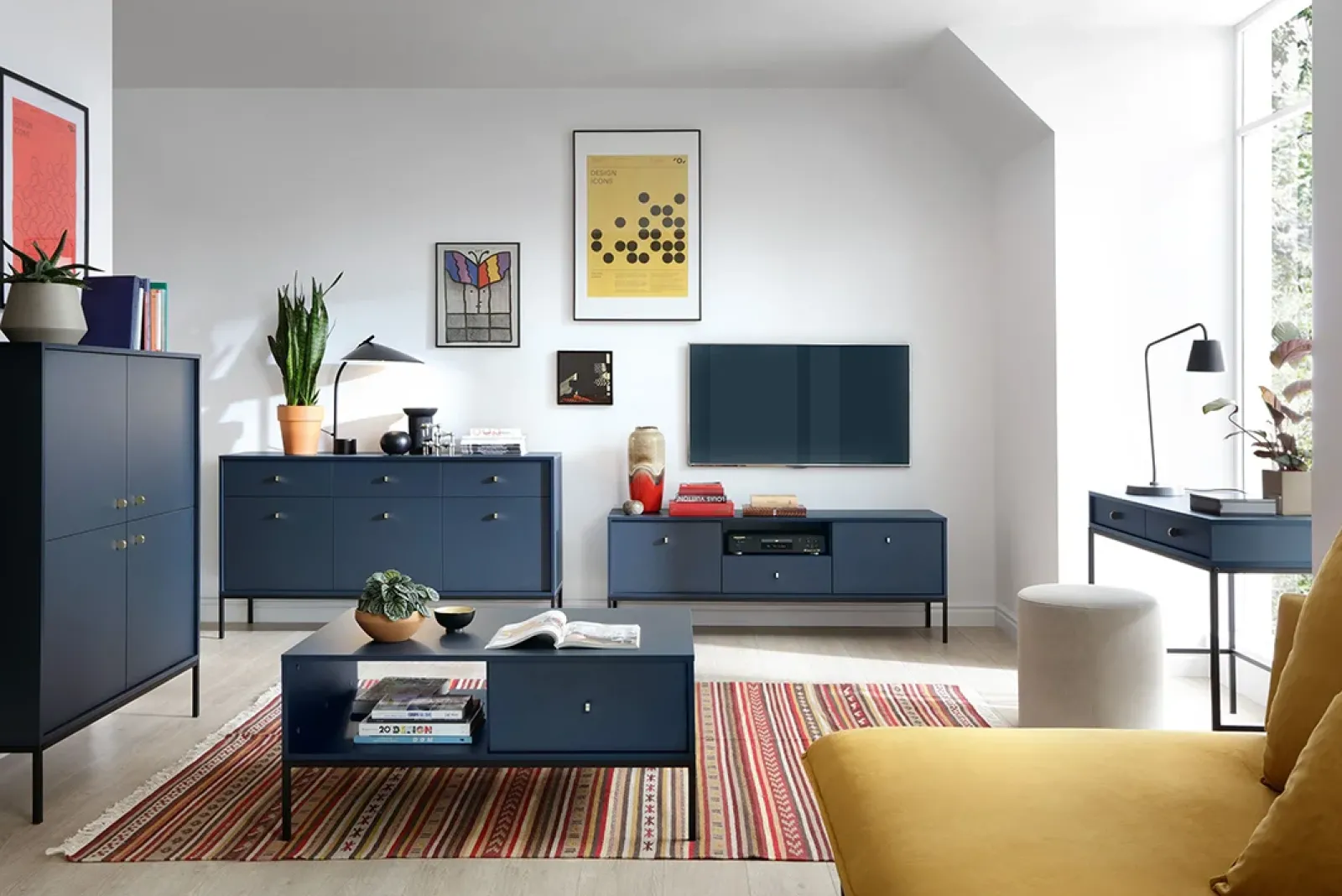 Garnero Arredamenti Madie Moderne|Madie Moderne-Madia 154x83h cm 3 ante con cassetti moderna notte Glory Blu