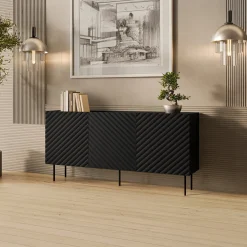 Garnero Arredamenti Credenze Moderne|Madie Moderne-Madia 166x80h cm 3 ante con frontali decorati nero Daniele Nero Opaco