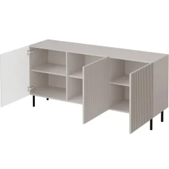 Garnero Arredamenti Credenze Moderne|Madie Moderne-Madia 156x76h cm 3 ante con frontali cannettati beige Ziggy