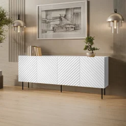 Garnero Arredamenti Credenze Moderne|Madie Moderne-Madia 200x80h cm 4 ante con frontali decorati bianco Daniele Bianco Opaco