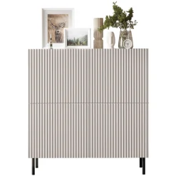 Garnero Arredamenti Credenze Moderne|Madie Moderne-Madia 101x106h cm 4 ante con frontali cannettati beige Ziggy