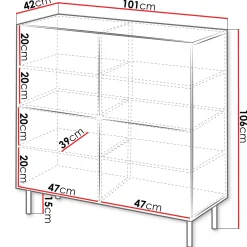 Garnero Arredamenti Credenze Moderne|Madie Moderne-Madia 101x106h cm 4 ante con frontali cannettati beige Ziggy