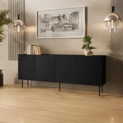 Garnero Arredamenti Credenze Moderne|Madie Moderne-Madia 200x80h cm 4 ante con frontali decorati nero Daniele Nero Opaco