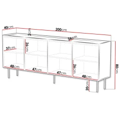 Garnero Arredamenti Credenze Moderne|Madie Moderne-Madia 200x80h cm 4 ante con frontali decorati nero Daniele Nero Opaco
