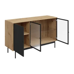 Garnero Arredamenti Madie Moderne|Madie Moderne-Madia 148x90h cm 3 ante con led rovere nero Herning