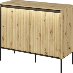 Garnero Arredamenti Madie Moderne|Madie Moderne-Madia 98x83h cm 2 ante con led cannettato nero Camelia Rovere Rustico