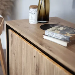 Garnero Arredamenti Madie Moderne|Madie Moderne-Madia 98x83h cm 2 ante con led cannettato nero Camelia Rovere Rustico