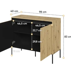 Garnero Arredamenti Madie Moderne|Madie Moderne-Madia 98x83h cm 2 ante con led cannettato nero Camelia Rovere Rustico