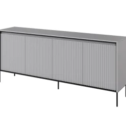 Garnero Arredamenti Madie Moderne|Madie Moderne-Madia 193x83h cm 4 ante con led cannettato nero Camelia Grigio