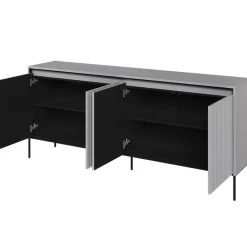 Garnero Arredamenti Madie Moderne|Madie Moderne-Madia 193x83h cm 4 ante con led cannettato nero Camelia Grigio