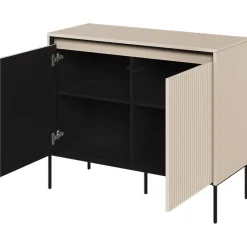Garnero Arredamenti Madie Moderne|Madie Moderne-Madia 98x83h cm 2 ante con led cannettato nero Camelia Beige