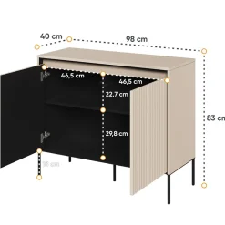 Garnero Arredamenti Madie Moderne|Madie Moderne-Madia 98x83h cm 2 ante con led cannettato nero Camelia Beige