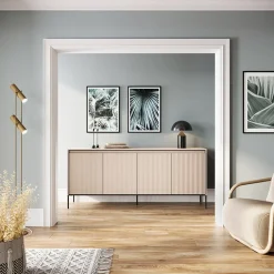 Garnero Arredamenti Madie Moderne|Madie Moderne-Madia 193x83h cm 4 ante con led cannettato nero Camelia Beige