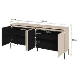 Garnero Arredamenti Madie Moderne|Madie Moderne-Madia 193x83h cm 4 ante con led cannettato nero Camelia Beige
