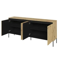 Garnero Arredamenti Madie Moderne|Madie Moderne-Madia 193x83h cm 4 ante con led cannettato nero Camelia Rovere Rustico
