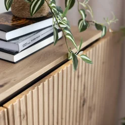 Garnero Arredamenti Madie Moderne|Madie Moderne-Madia 193x83h cm 4 ante con led cannettato nero Camelia Rovere Rustico