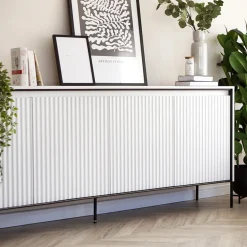 Garnero Arredamenti Madie Moderne|Madie Moderne-Madia 193x83h cm 4 ante con led cannettato nero Camelia Bianco Opaco