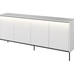Garnero Arredamenti Madie Moderne|Madie Moderne-Madia 193x83h cm 4 ante con led cannettato nero Camelia Bianco Opaco