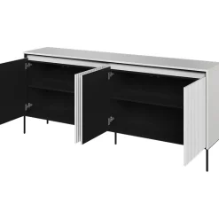 Garnero Arredamenti Madie Moderne|Madie Moderne-Madia 193x83h cm 4 ante con led cannettato nero Camelia Bianco Opaco