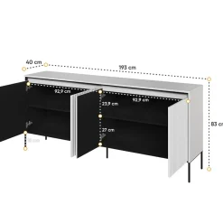 Garnero Arredamenti Madie Moderne|Madie Moderne-Madia 193x83h cm 4 ante con led cannettato nero Camelia Bianco Opaco