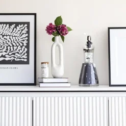 Garnero Arredamenti Madie Moderne|Madie Moderne-Madia 193x83h cm 4 ante con led cannettato nero Camelia Bianco Opaco