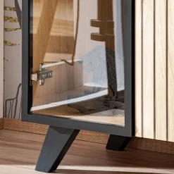 Garnero Arredamenti Credenze Moderne|Madie Moderne-Madia 160x82h cm 4 ante con stampa nera soggiorno noce Mendes