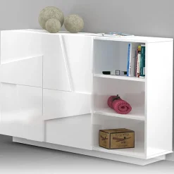 Garnero Arredamenti Madie Moderne|Madie Moderne-Madia 120x86h cm 2 ante e vani a giorno moderna Zenzero Bianco Lucido