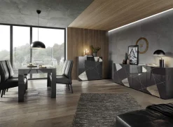 Garnero Arredamenti Credenze Moderne|Madie Moderne-Madia 241x84h cm 4 ante grigio lucido specchio con serigrafia Olimpo Antracite