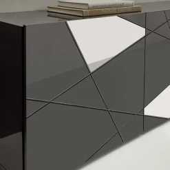 Garnero Arredamenti Credenze Moderne|Madie Moderne-Madia 181x84h cm 3 ante grigio lucido specchio con serigrafia Olimpo Antracite