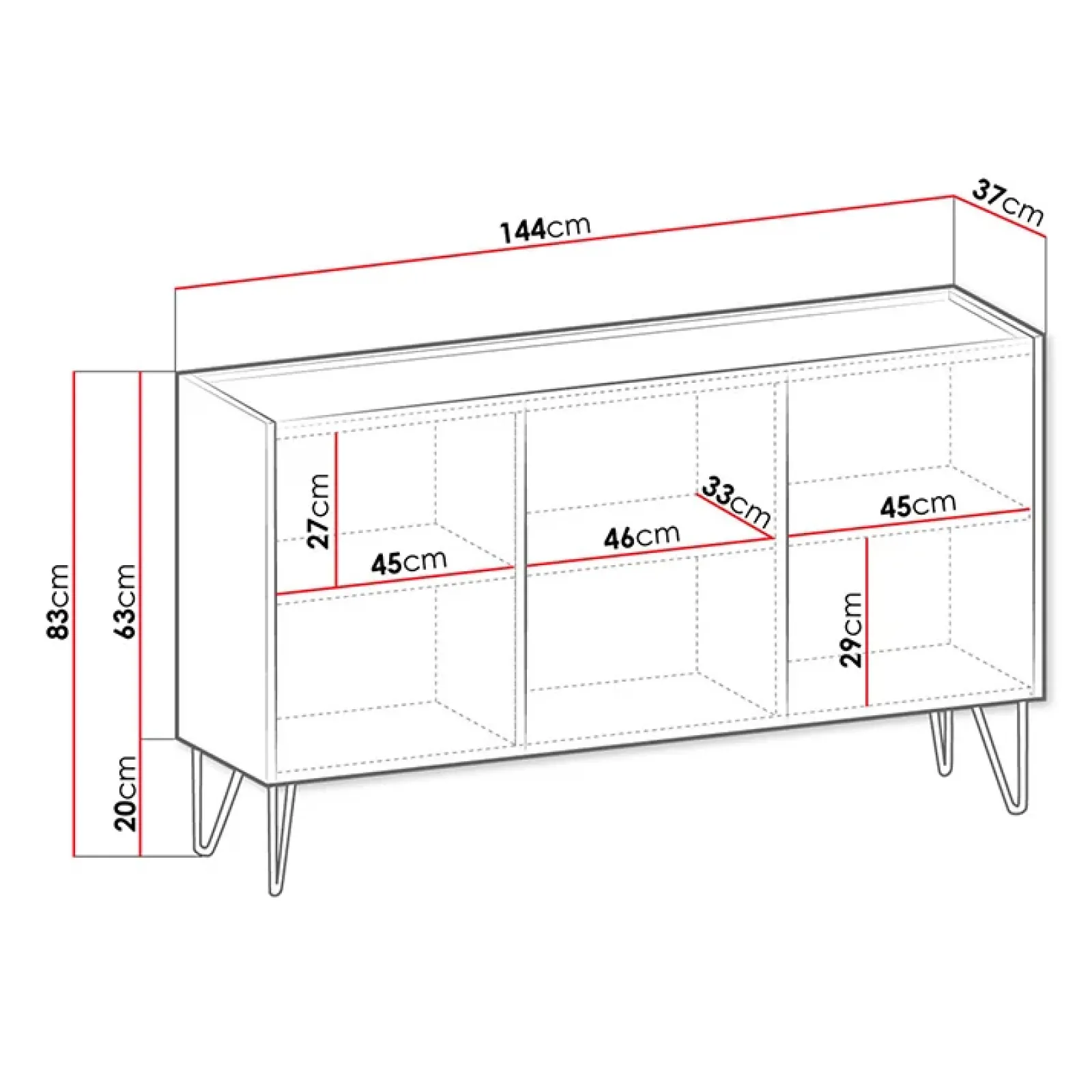 Garnero Arredamenti Madie Moderne|Madie Moderne-Madia 144x83h cm 3 ante moderna grafite marmo nero Visby
