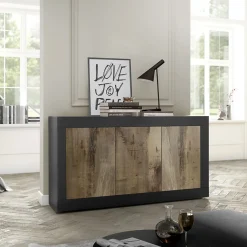 Garnero Arredamenti Madie Moderne|Madie Moderne-Madia 160x86h cm 3 ante moderna nero pero Eternity Rovere - Nero opaco