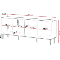 Garnero Arredamenti Madie Moderne|Madie Moderne-Madia 201x81h cm 4 ante moderna noce cannettato Gabiot