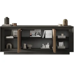 Garnero Arredamenti Credenze Moderne|Madie Moderne-Madia 207x80h cm 4 ante moderna antracite rovere scuro Deluxe Antracite - Rovere Rustico