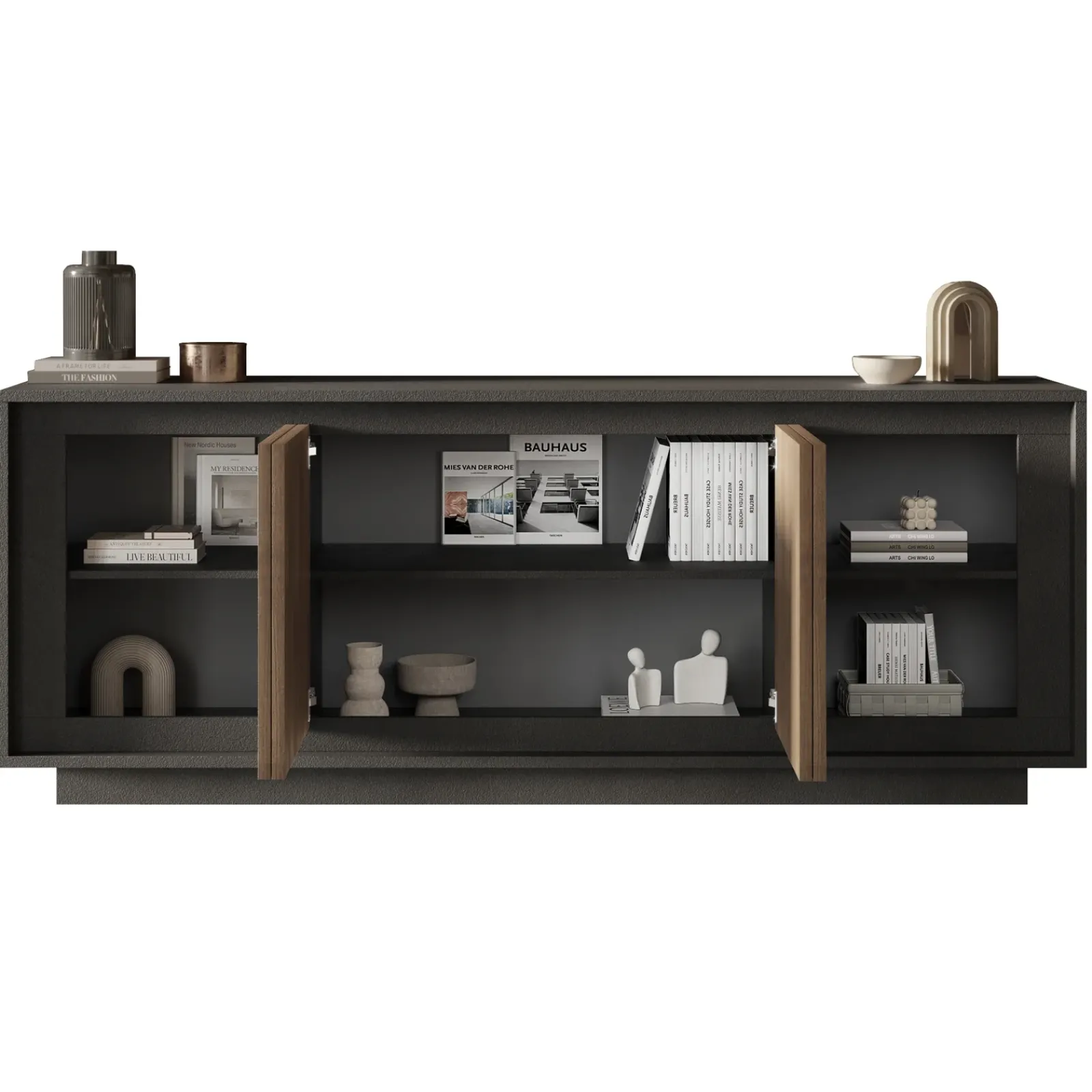 Garnero Arredamenti Credenze Moderne|Madie Moderne-Madia 207x80h cm 4 ante moderna antracite rovere scuro Deluxe Antracite - Rovere Rustico