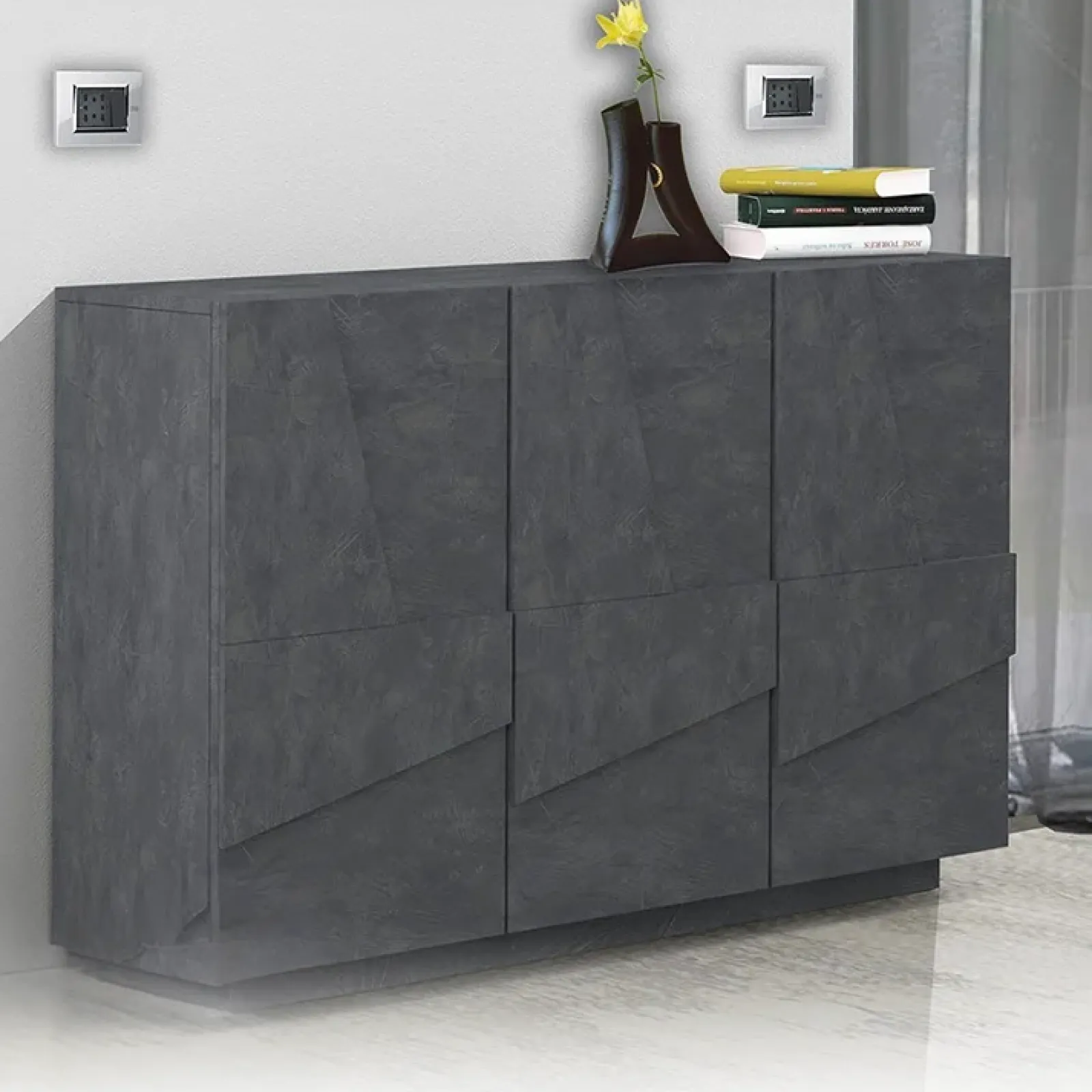 Garnero Arredamenti Madie Moderne|Madie Moderne-Madia 120x86h cm 3 ante moderna decorate Zenzero Ossido